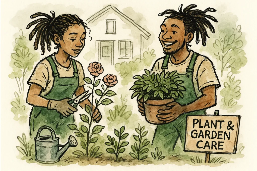 Serviço de cuidado de plantas e jardins residenciais